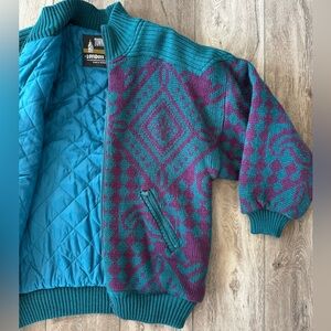 VTG Towne London Fog Quilted Sweater Jacket LARGE Padded Shoulders Ski 80’s-90’s